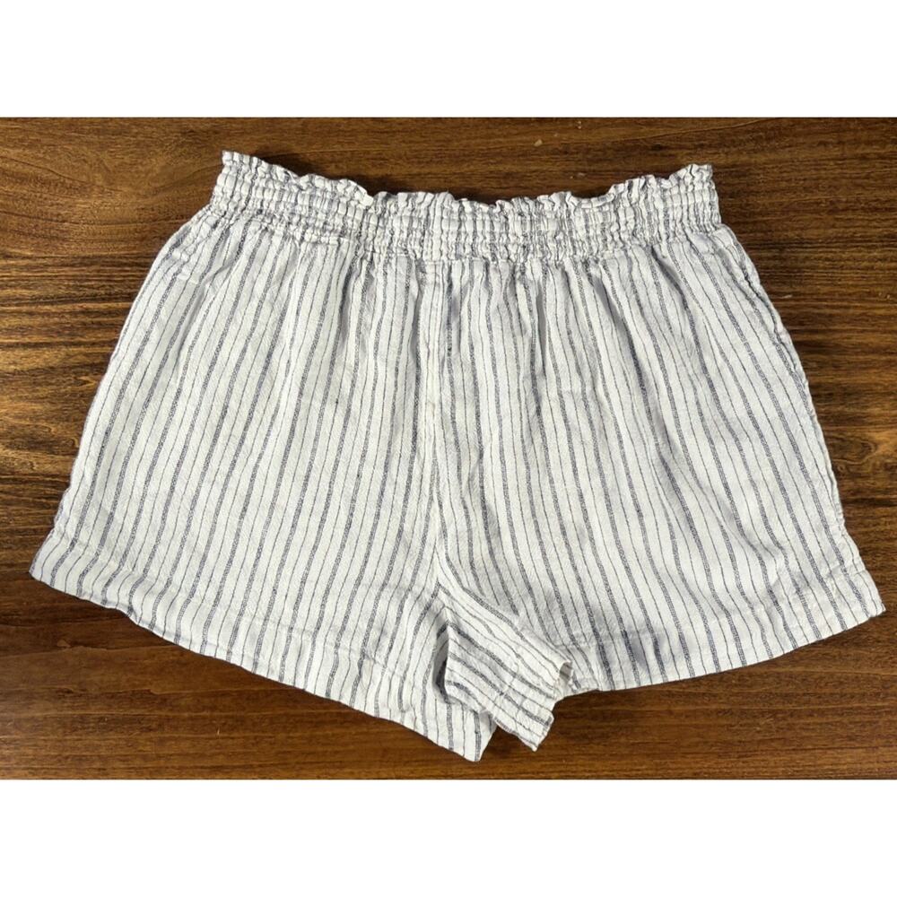 Time & Tru Linen Blend Shorts Size Small 4-6 White Black Stripe Pockets - Picture 7 of 7
